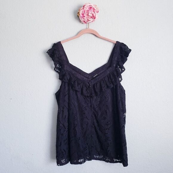 Torrid Black Lace Ruffle Strap Crop Tank - Picture 1 of 10